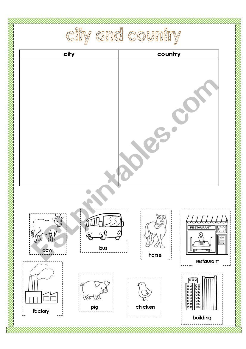 Country and city worksheet