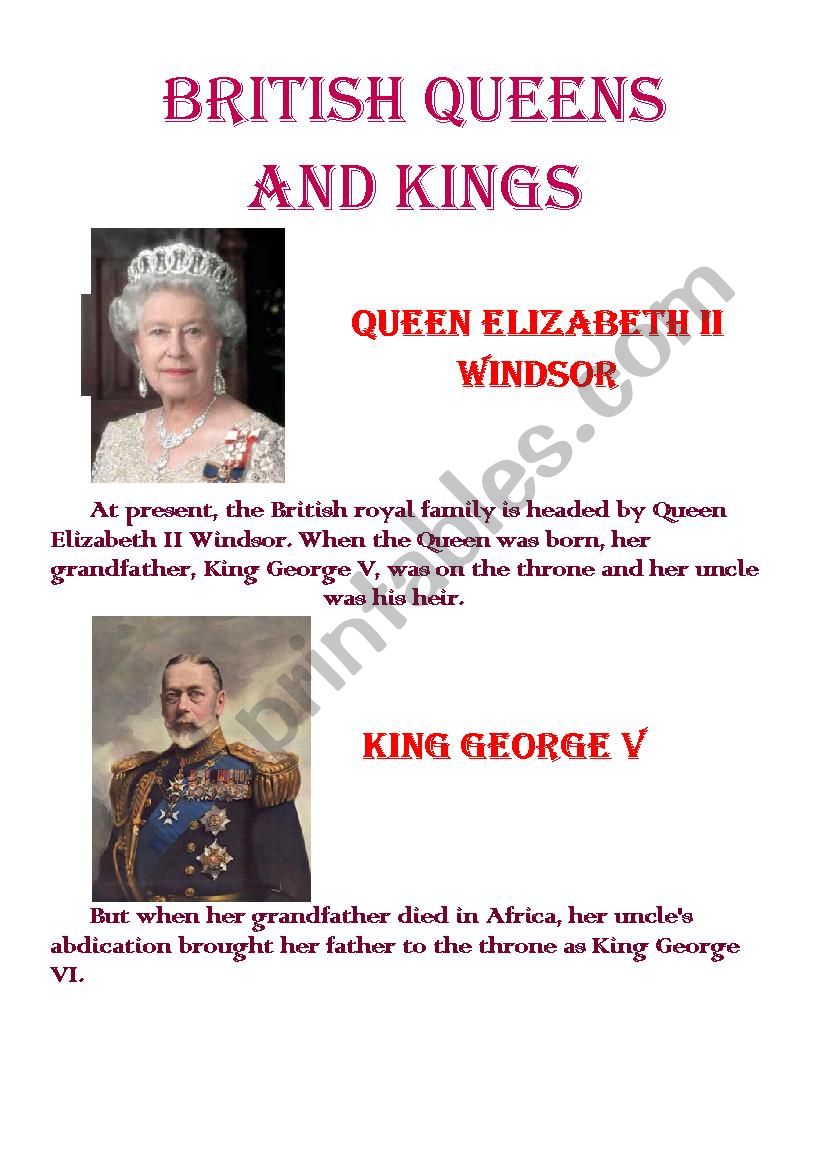 British Queens and Kings worksheet