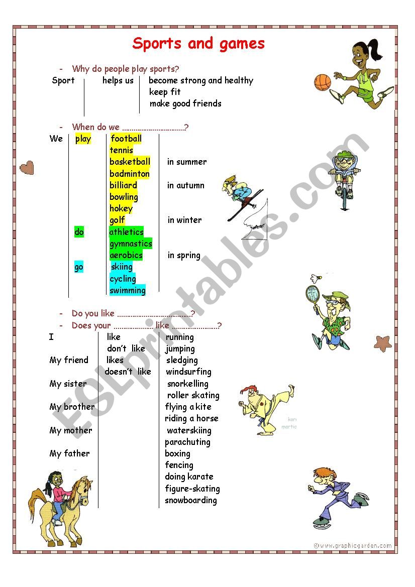 Sports and games worksheet