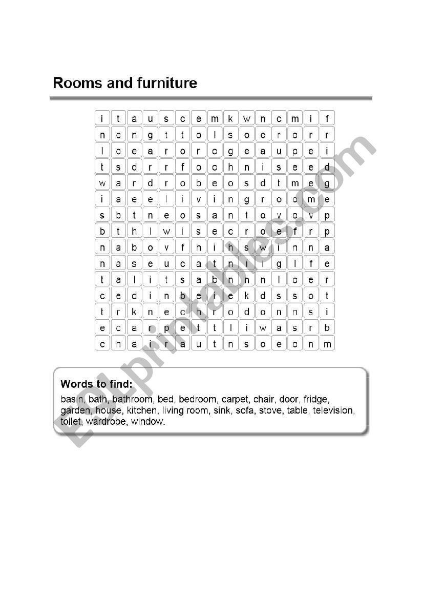 wordsearch - rooms and furniture