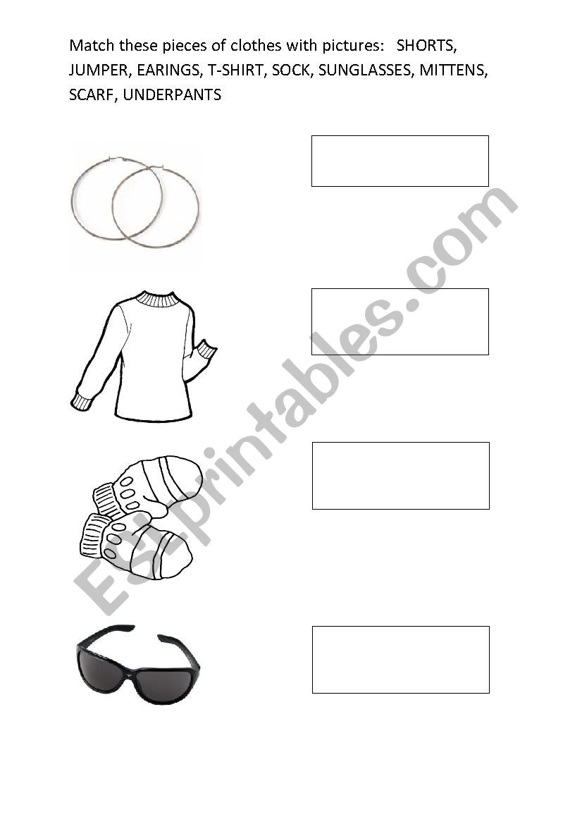 Clothes - matching exercise worksheet