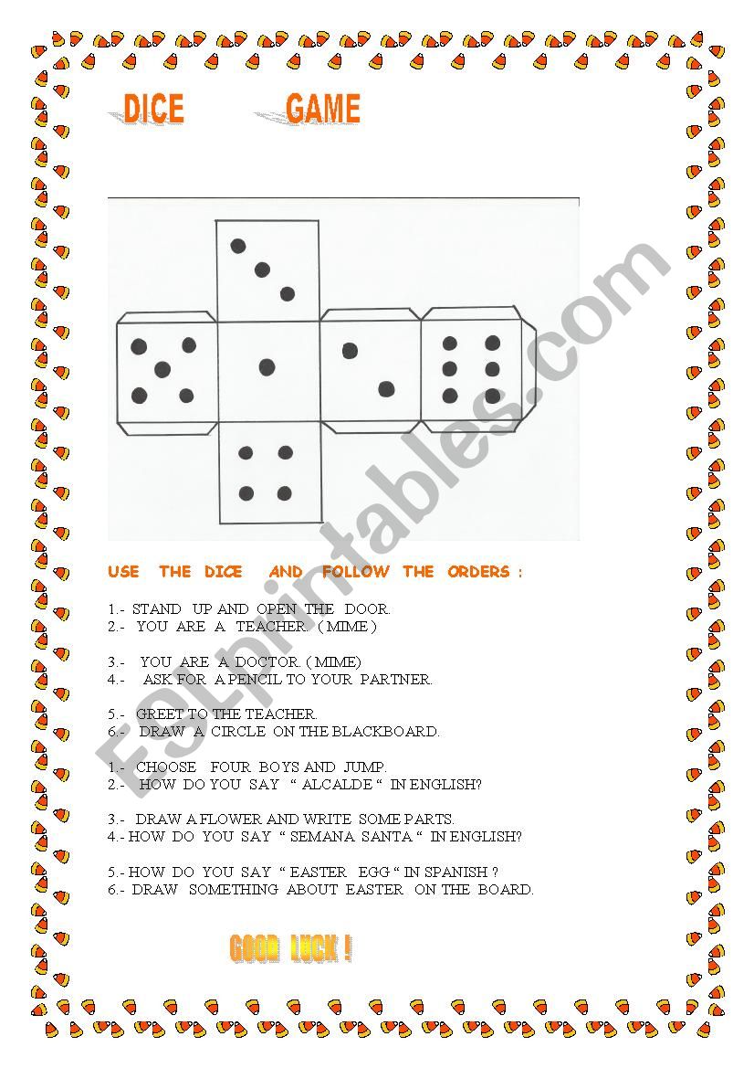 DICE GAME worksheet