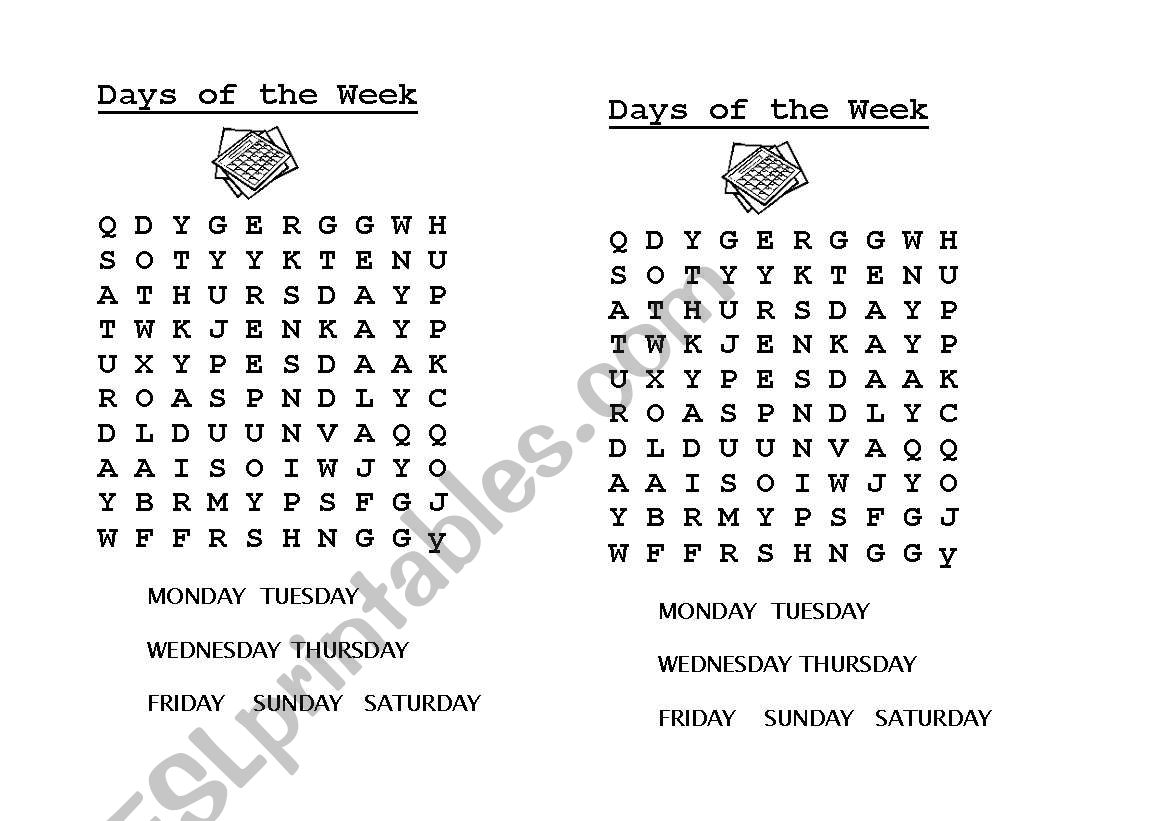 Days of the week worksheet