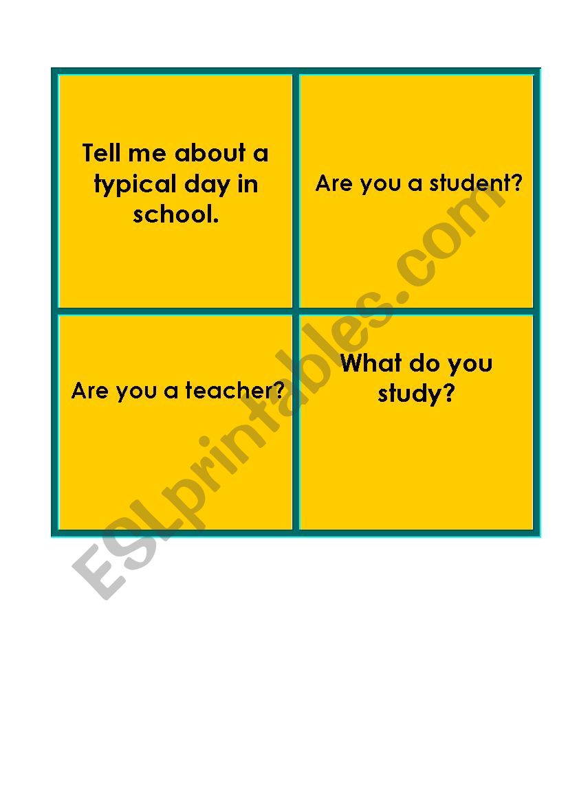Question cards about school. Trinity exam, grade 2 and 3