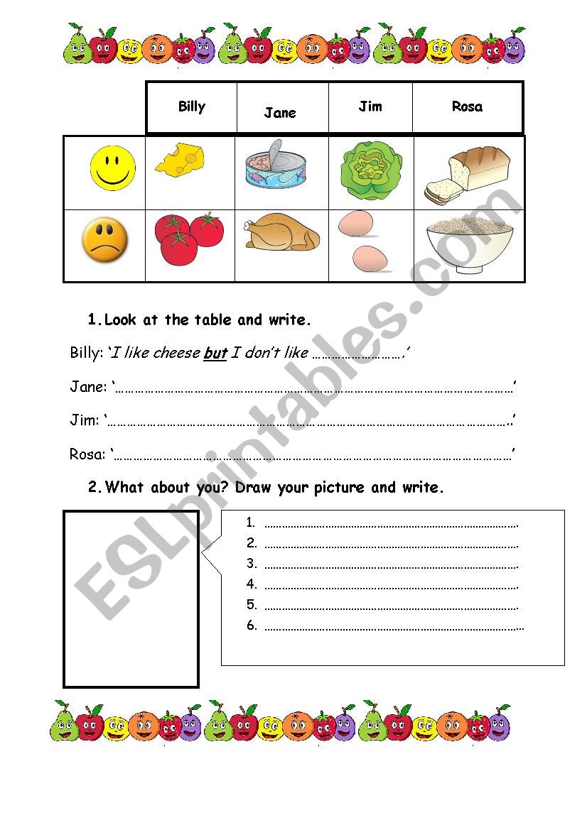 I like I dont like worksheet
