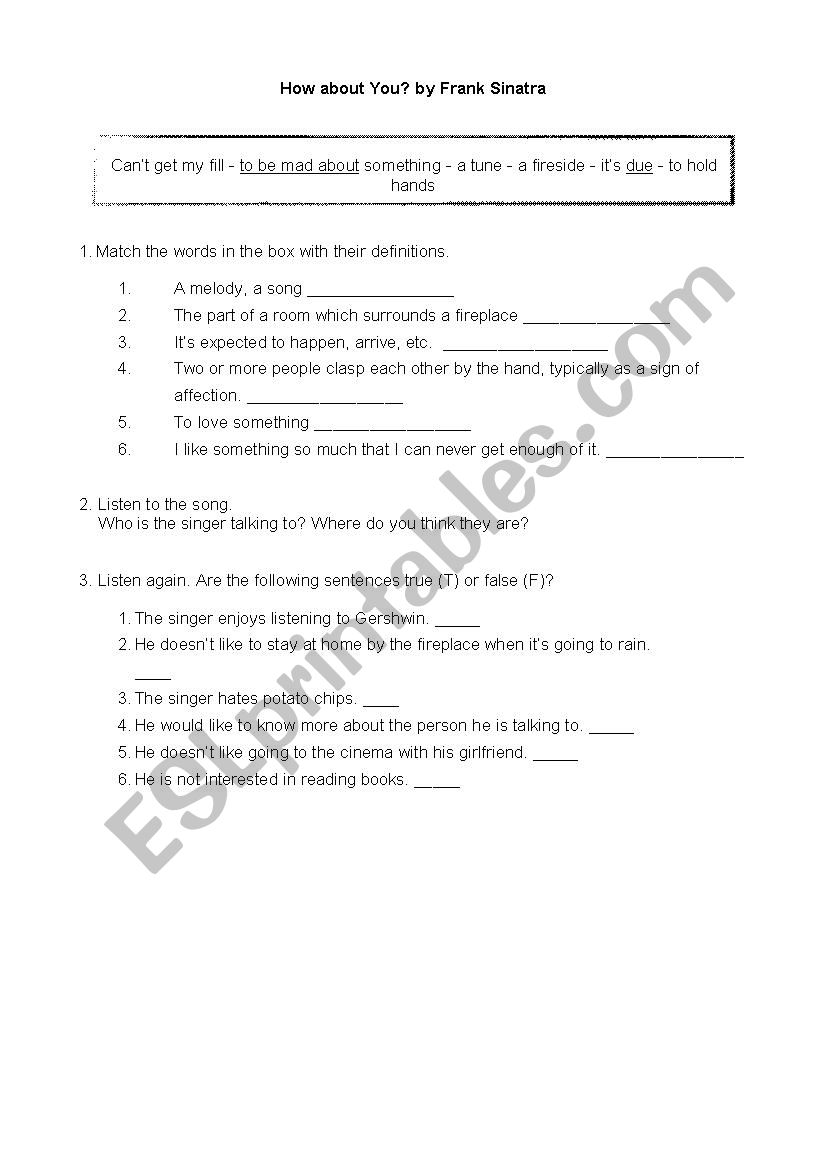 How about You? by Frank Sinatra (Song Activity)