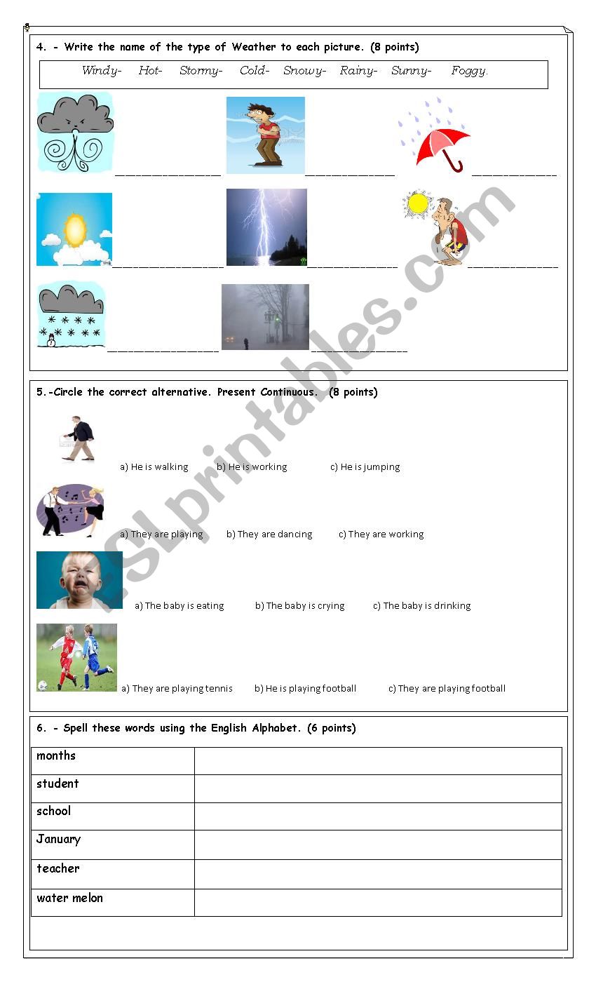 diagnostic test 4th worksheet