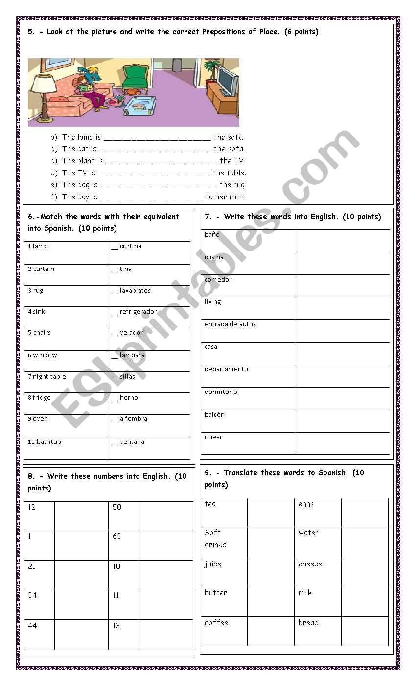 diagnostic test 5th worksheet