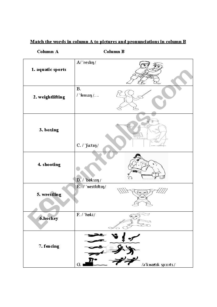 Sports worksheet