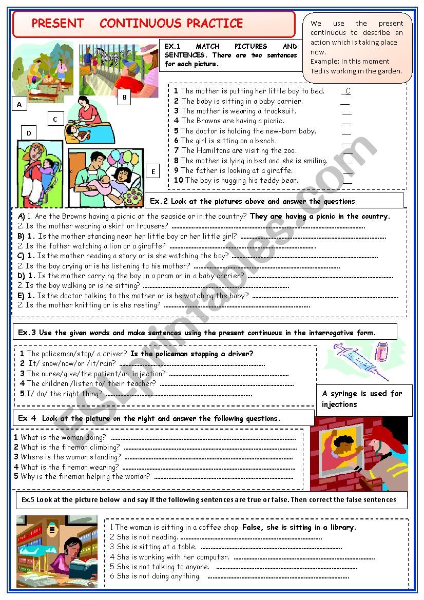 Present Continuous practice worksheet