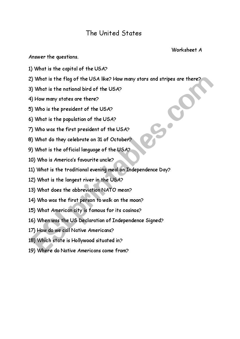 The USA worksheet