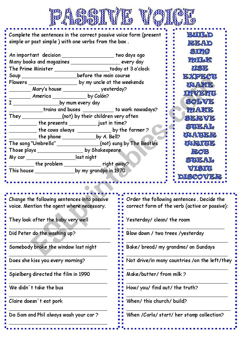 Passive voice worksheet