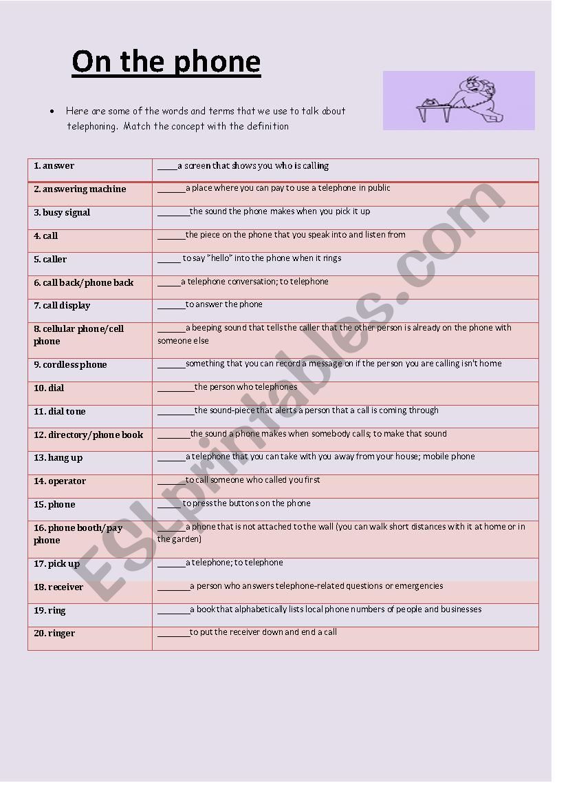 on the phone part 1 worksheet