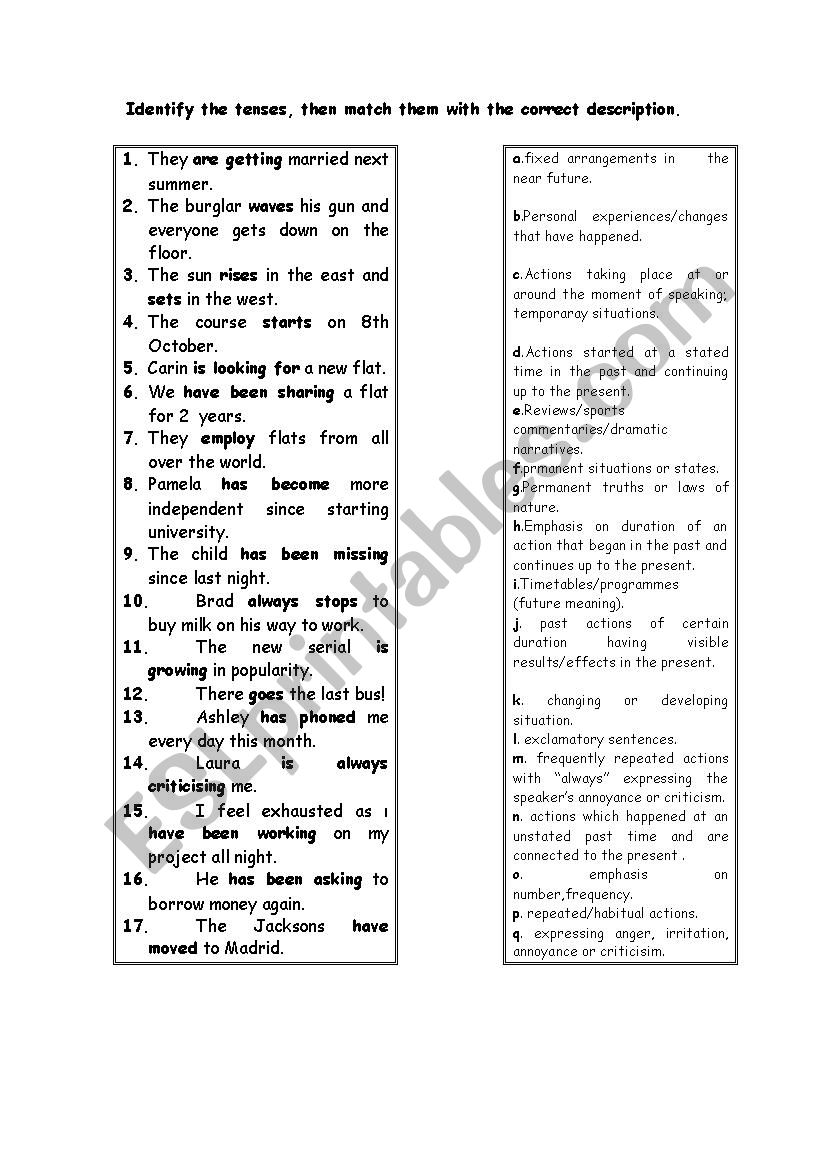 dentify tenses worksheet