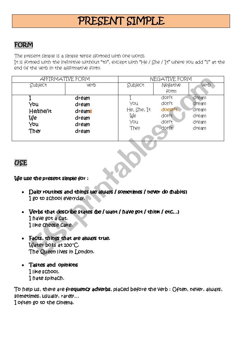 Present Simple lesson worksheet