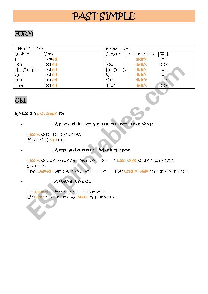 Past simple lesson worksheet