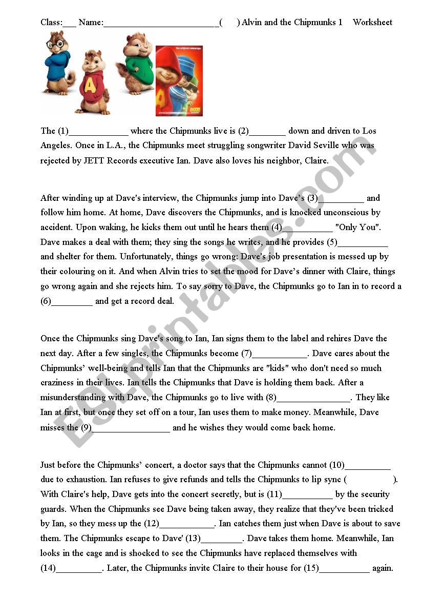 movie worksheet: Alvin and the Chipmunks 1