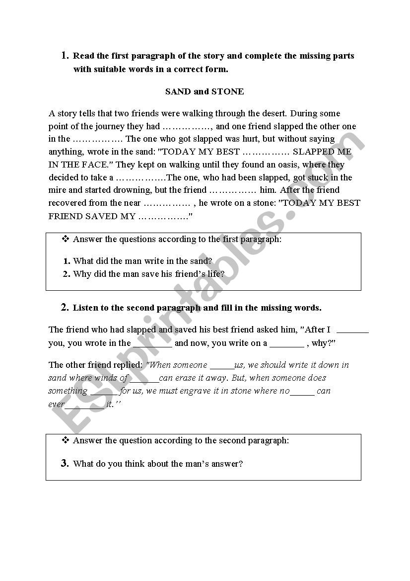 Reading worksheet