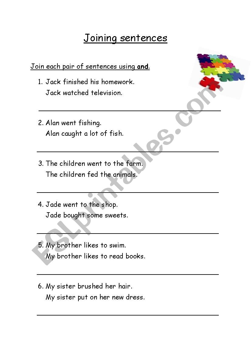 Joining words using and; worksheet