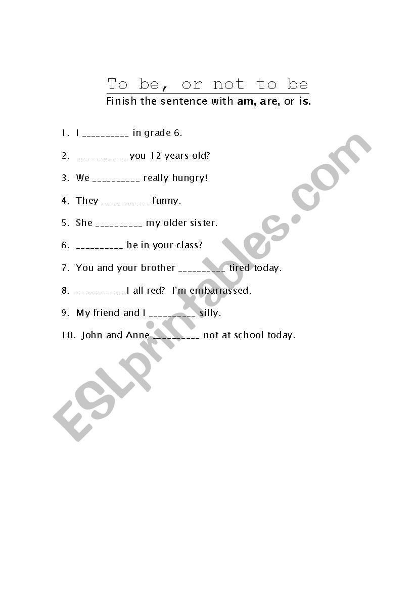 To Be or Not to Be worksheet