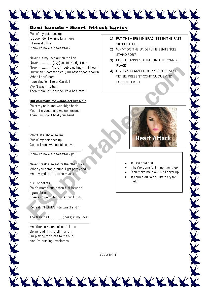 heart attack song  worksheet