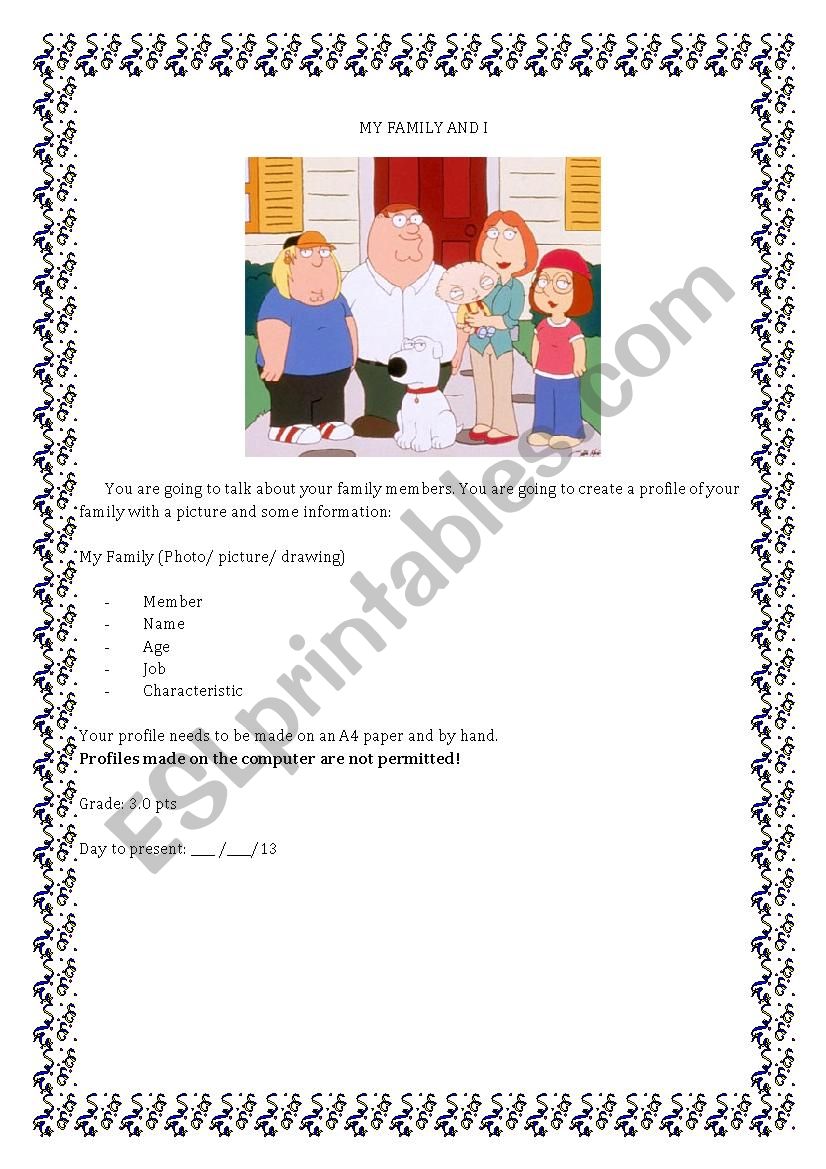 My family and I  worksheet