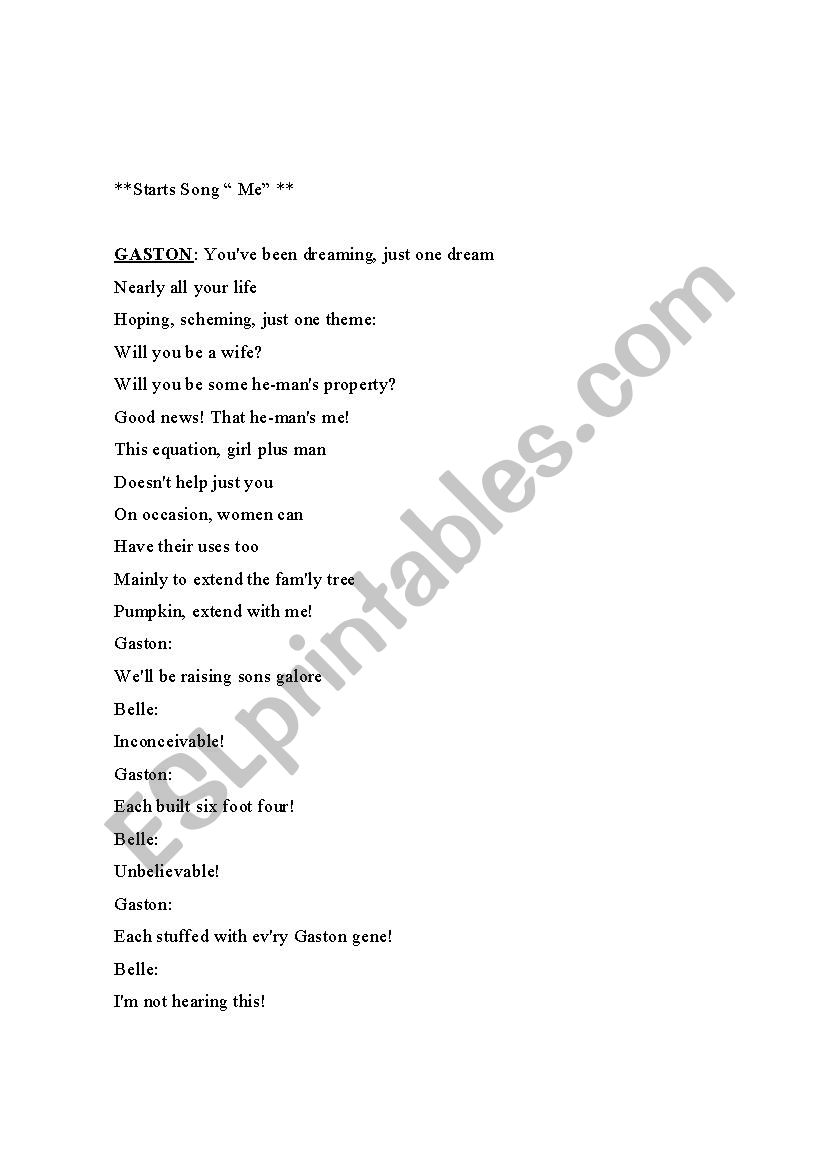 Beauty And The Beast Play Script Esl Worksheet By Fpatito84