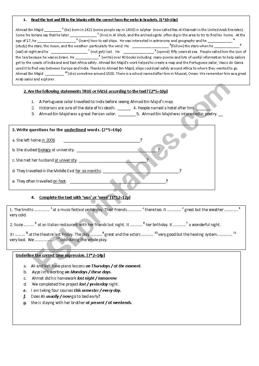 Elementary Progress Test worksheet