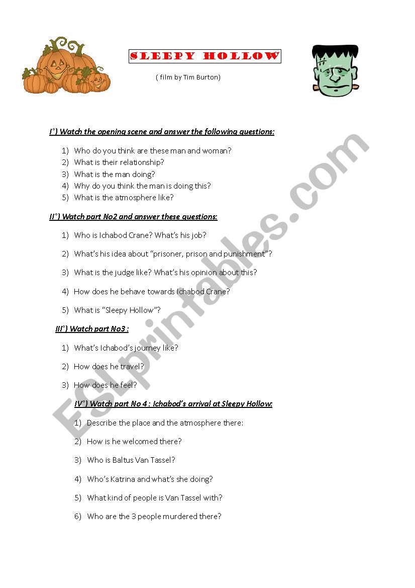 Film : Sleepy Hollow worksheet