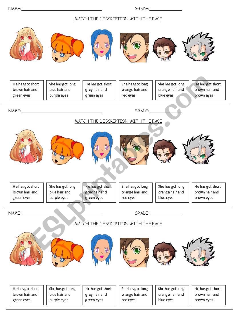 Faces matching worksheet