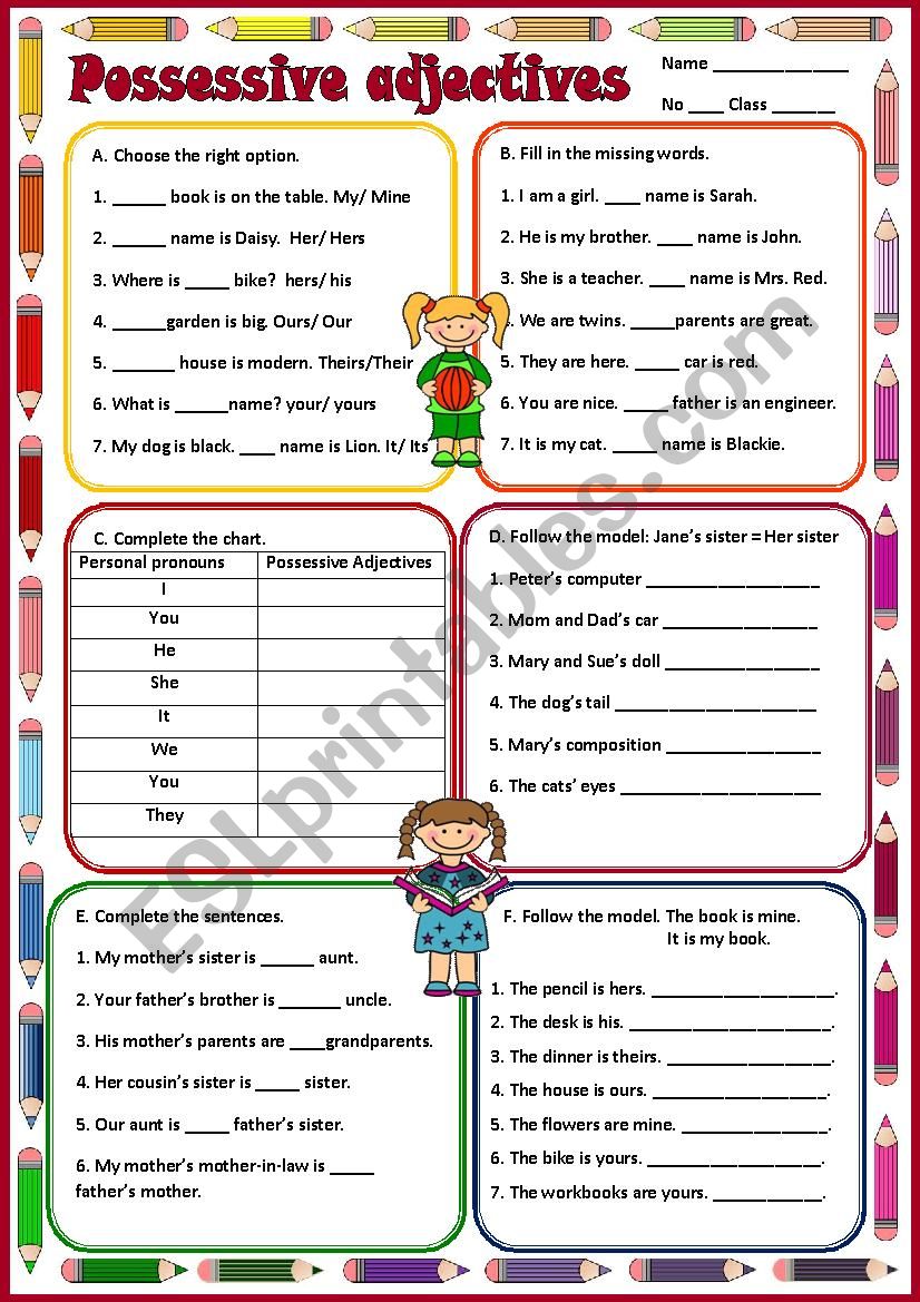 Free Worksheets For Possessive Adjectives