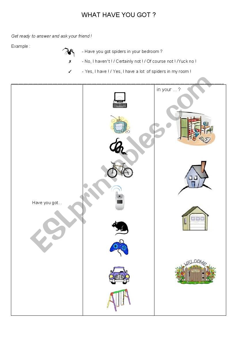 Pair Work : Have Got worksheet