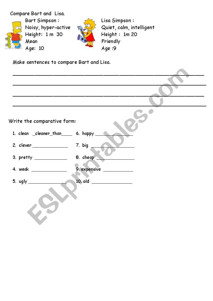 Compare worksheet