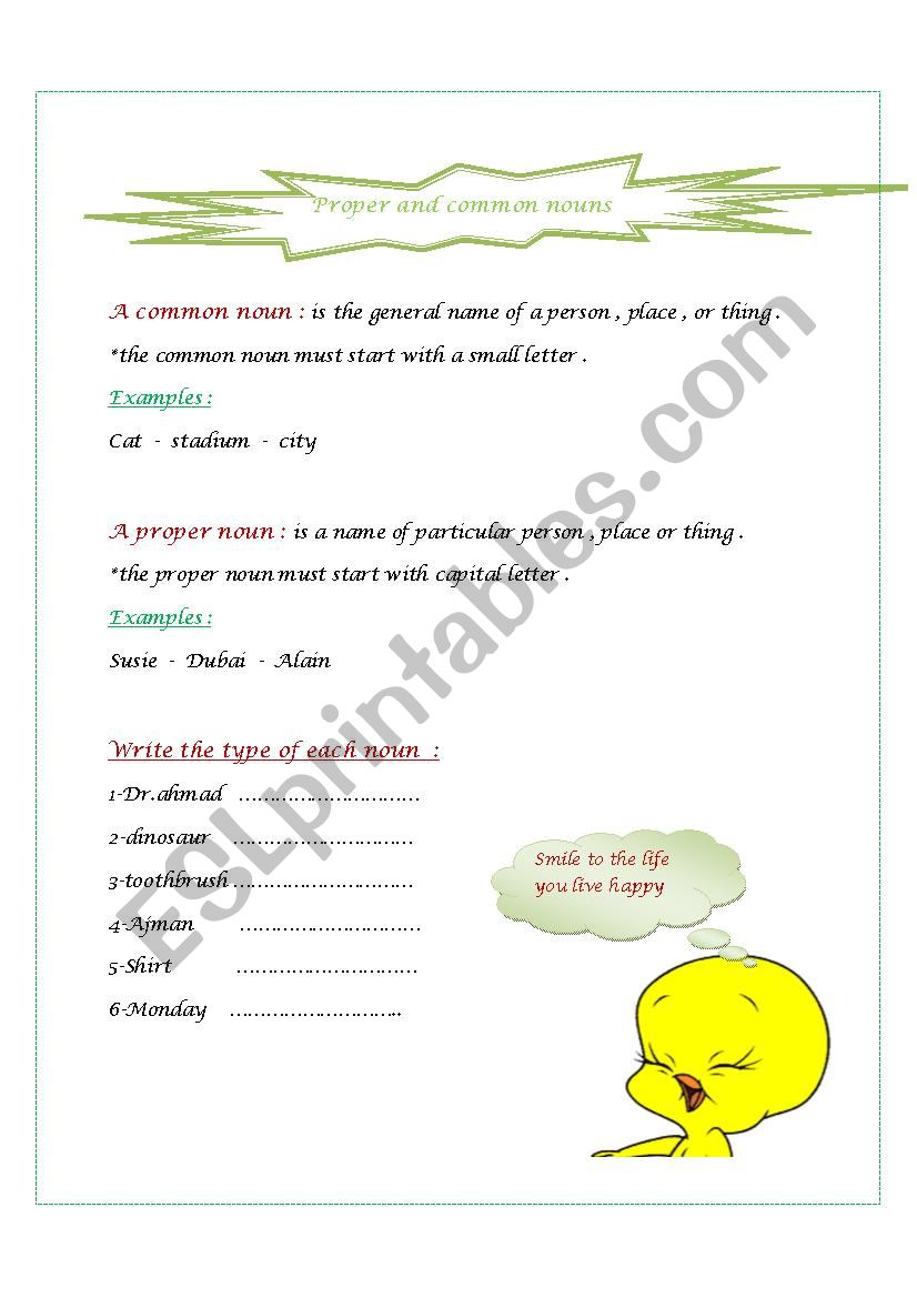proper and common nouns worksheet