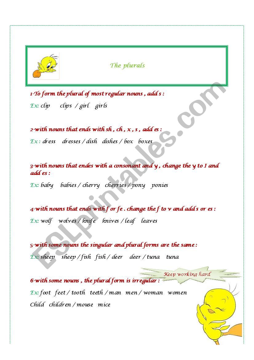 the plurals worksheet