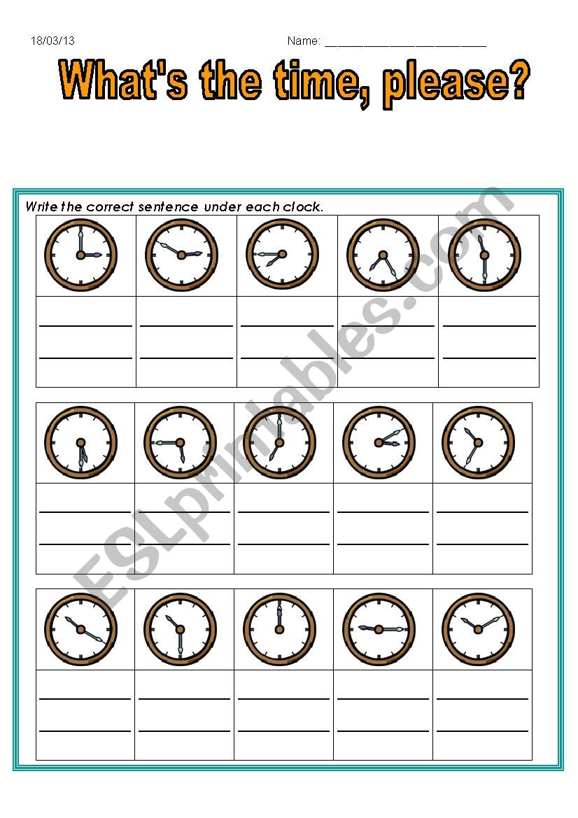 Whats the time? - test worksheet