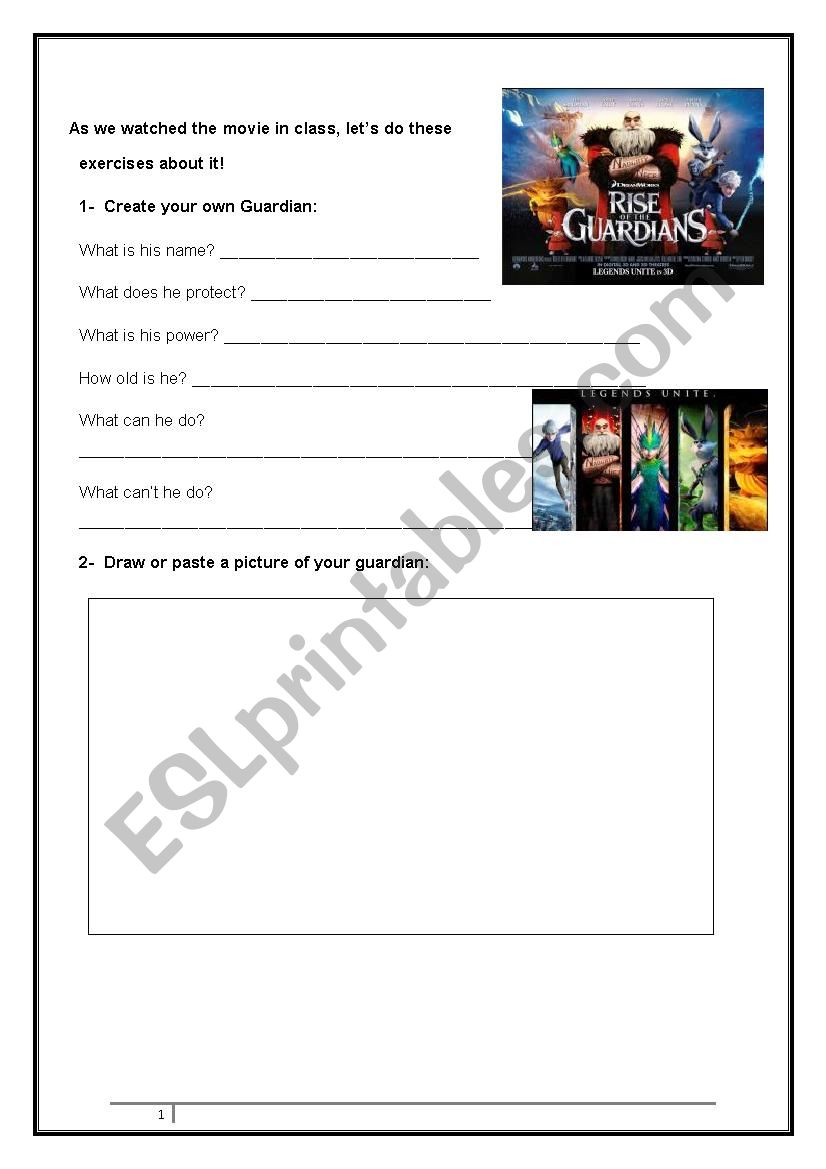 Rise of the Guardians worksheet
