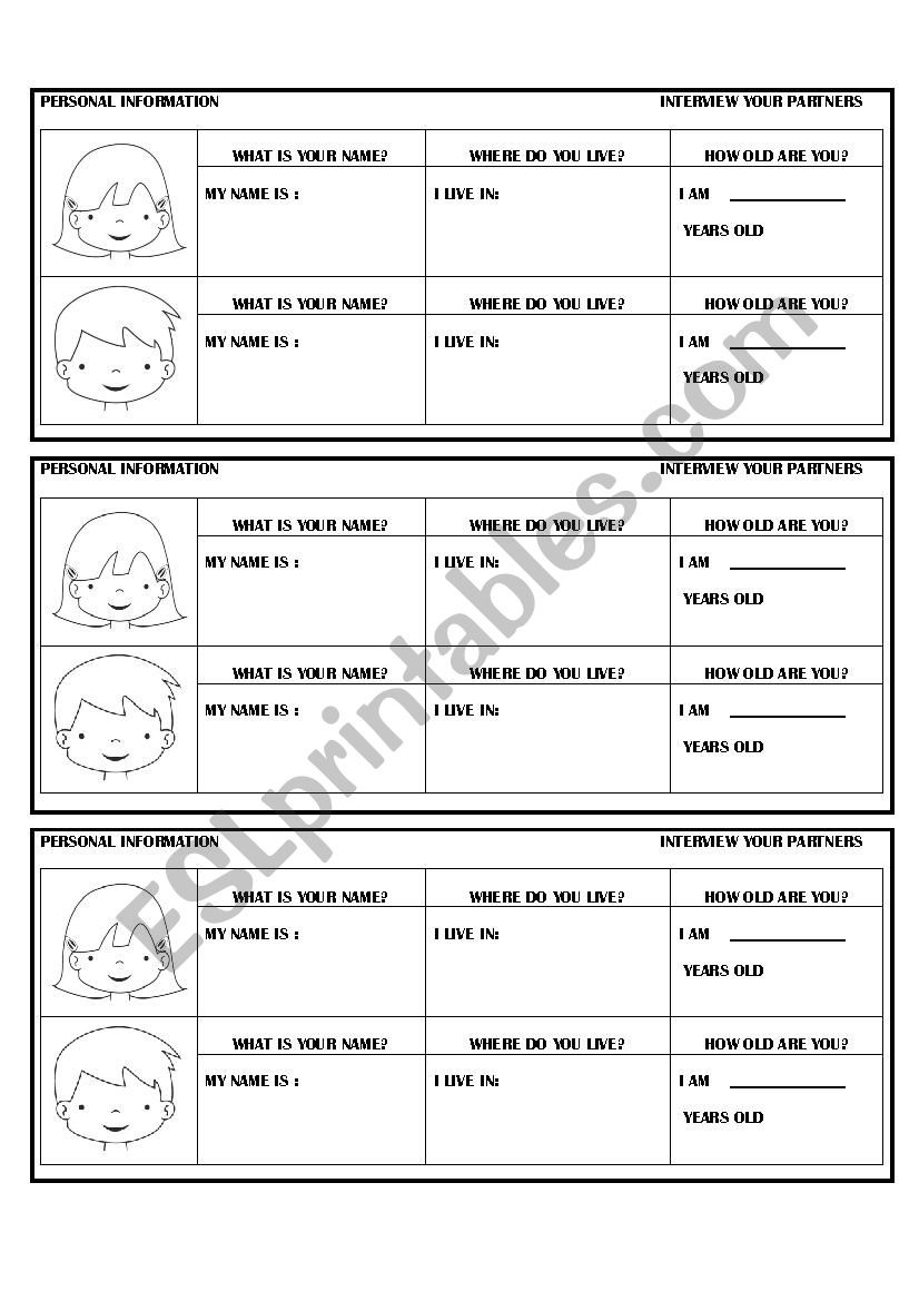 personal information worksheet