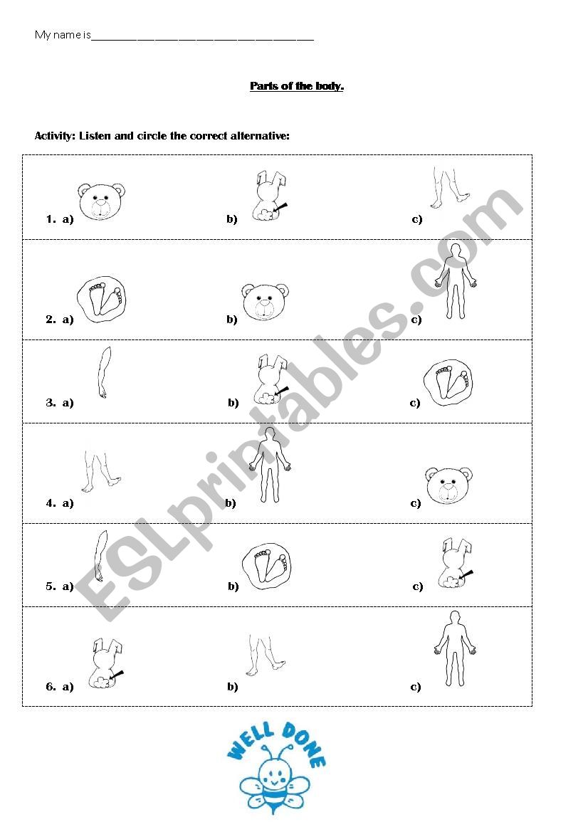 Circle the parts of the body worksheet