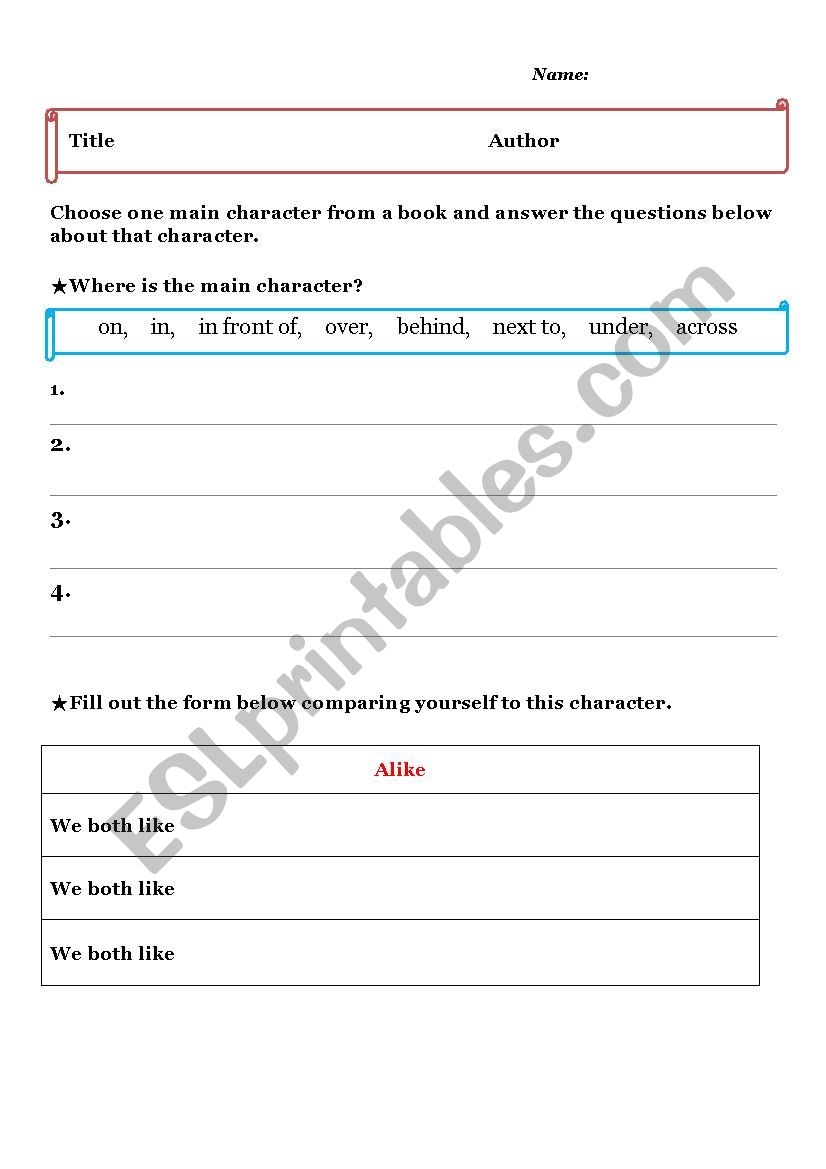 Book report worksheet