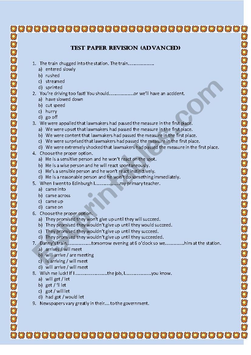 ADVANCED TEST worksheet