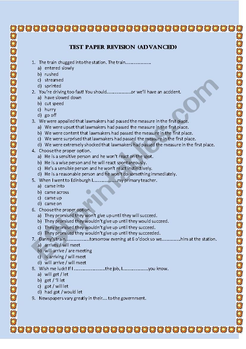 ADVANCED TEST worksheet