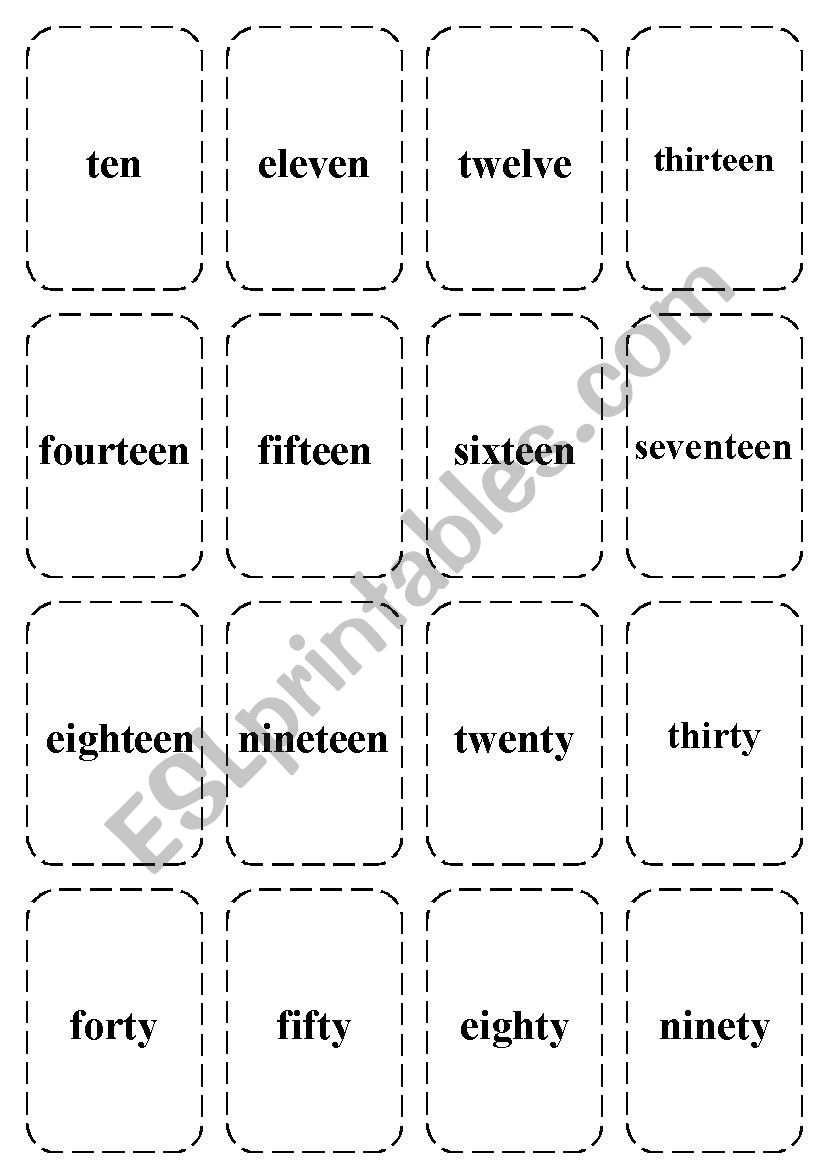 Lotto-cardinal numbers 10-100 worksheet