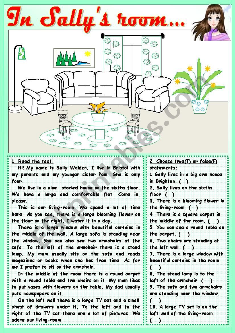 In SallyÂ´s room... worksheet