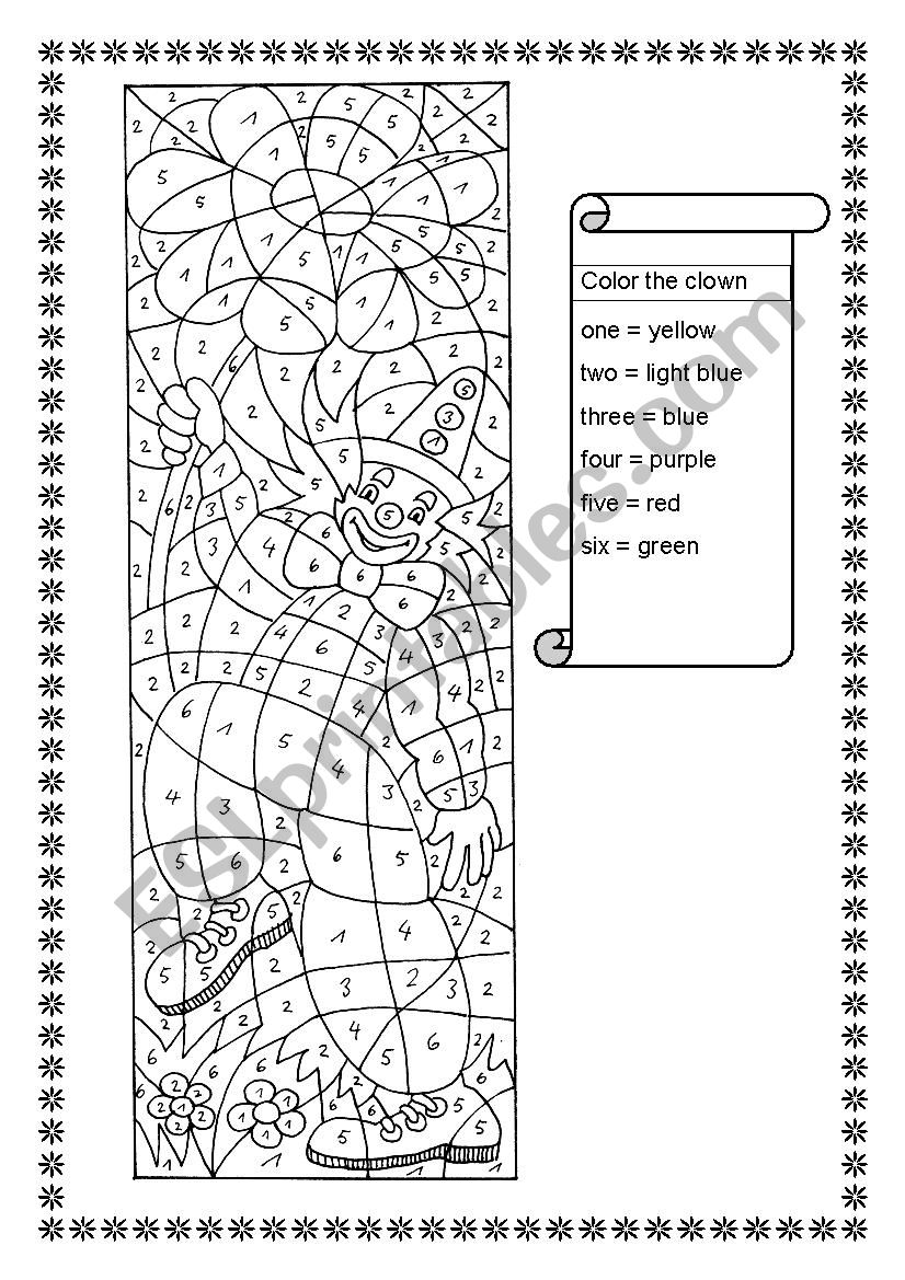 Colour clown worksheet