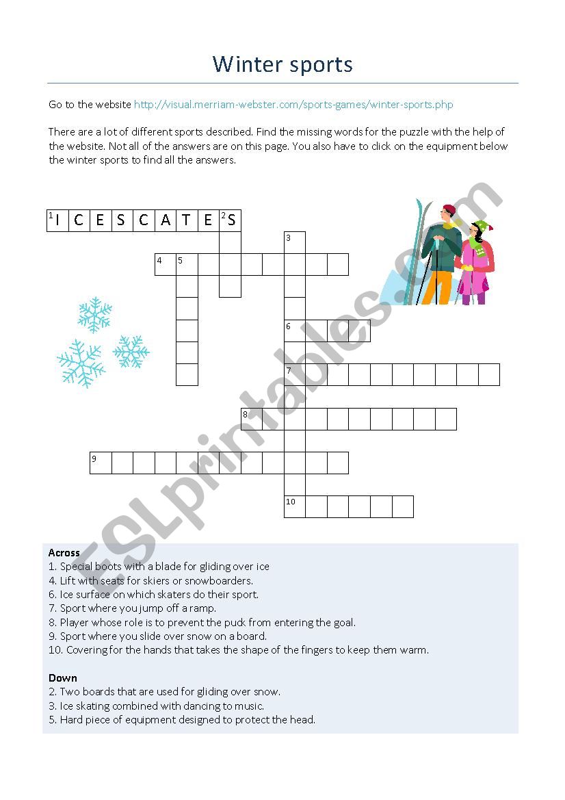 Criss Cross Puzzle - Winter Sports