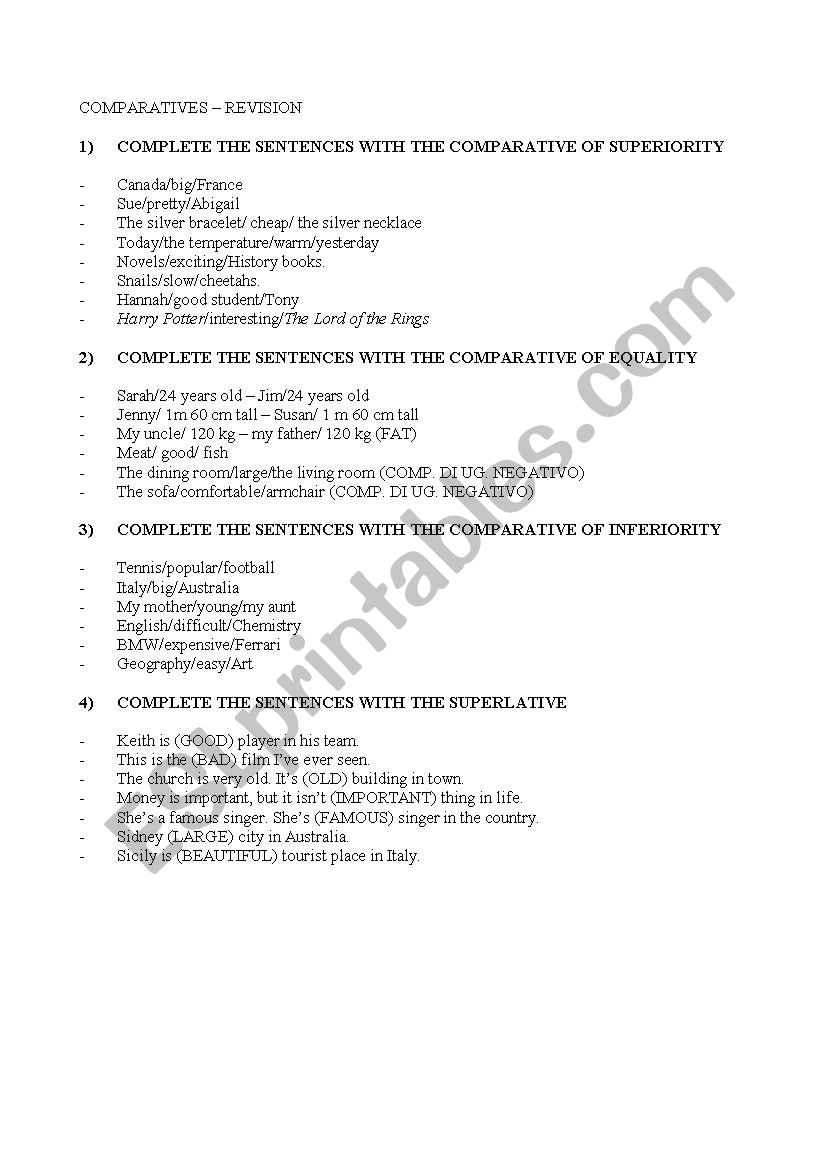 Comparatives and superlatives revision