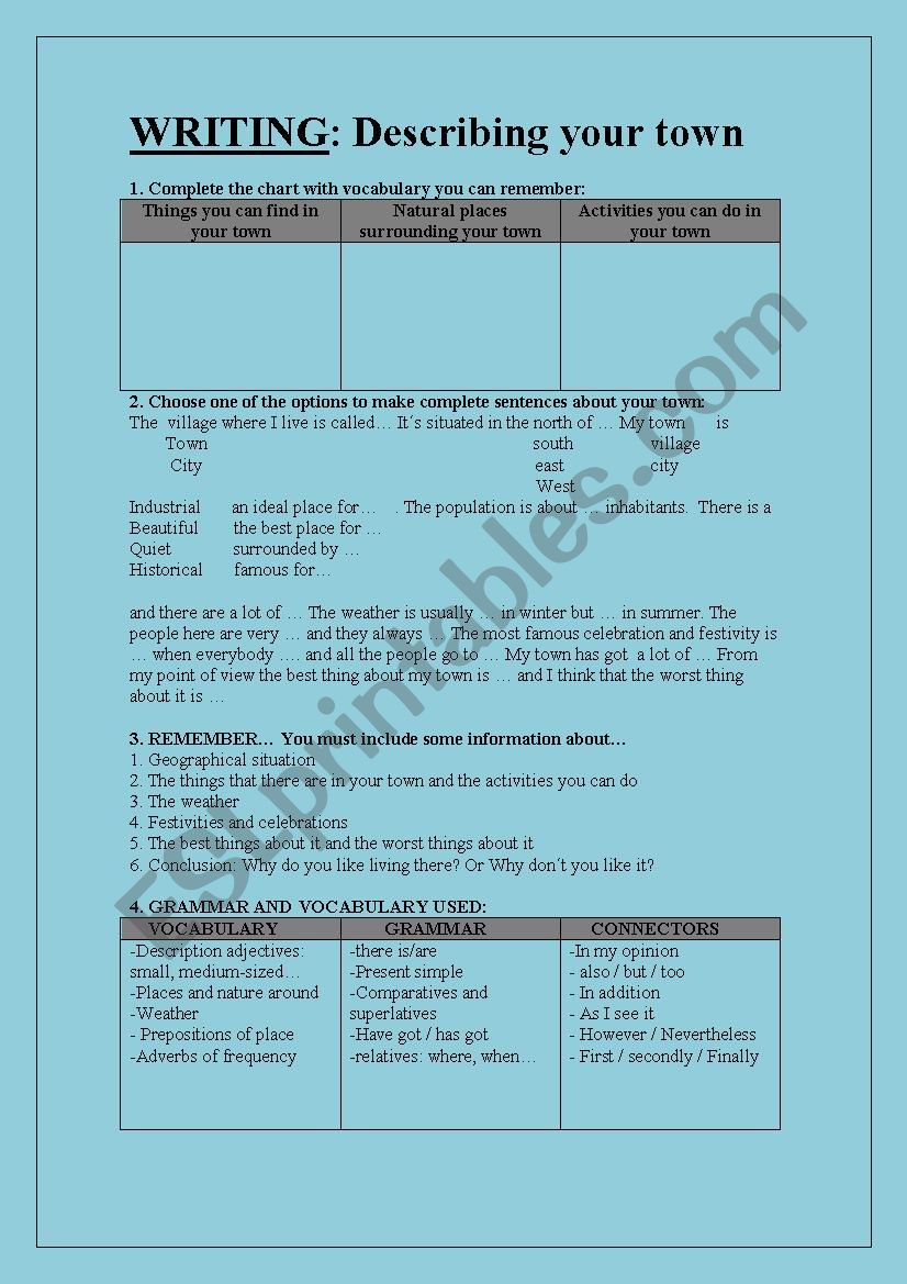 describing your town worksheet