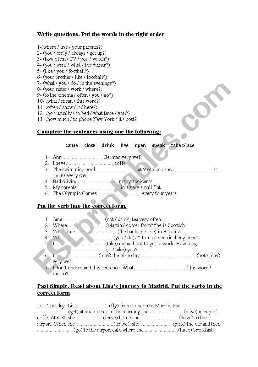 EXERCISES worksheet