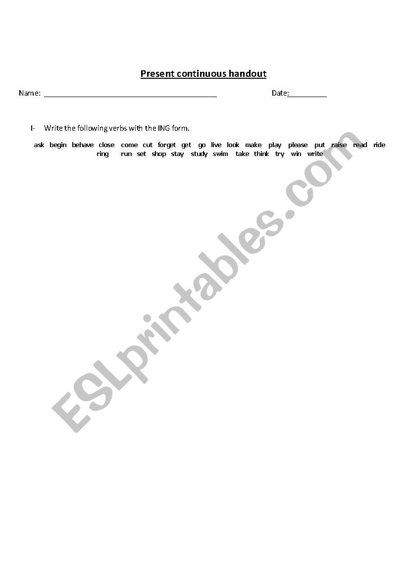Present continuous handout worksheet